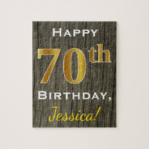 Puzzle Faux Wood, Faux Gold 70e anniversaire + Nom person