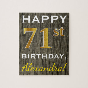 Puzzle Faux Wood, Faux Gold 71e anniversaire + Nom person