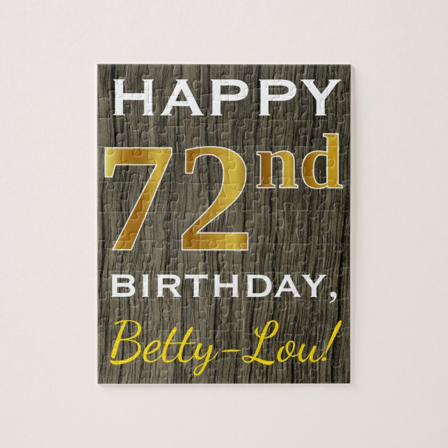 Puzzle Faux Wood, Faux Gold 72e anniversaire + Nom person (Vertical)