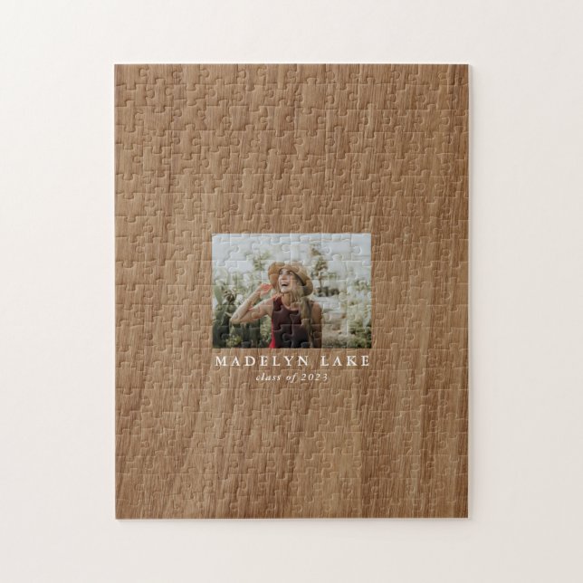 Puzzle Faux Wood Graduation Guest Book (Vertical)