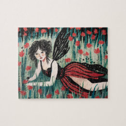 Puzzle Fée dans une aquarelle de prairie fleurie