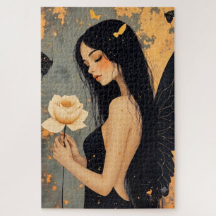 Puzzle Fée gothique avec ailes blanches et rose
