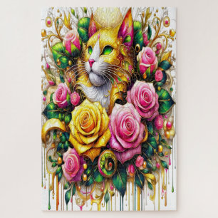 Puzzle Feline au milieu d'une floraison vibrante