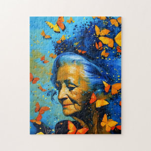 Puzzle Femme Âgée Avec Papillons
