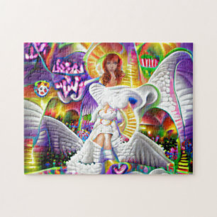 Puzzle Femme ange céleste ville psychédélique lumineuse