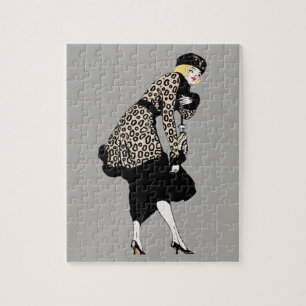 Puzzle Femme Art Déco Vintage en veste imprimée léopard