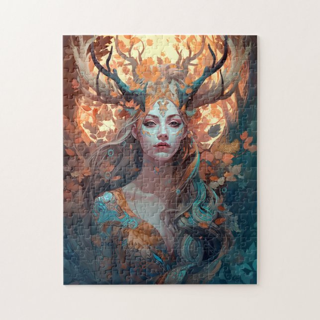 Puzzle Femme Avec Antlers Imaginaire Art (Vertical)