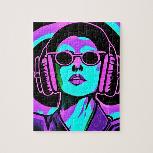 Puzzle Femme avec casque audio Art IA (Vertical)