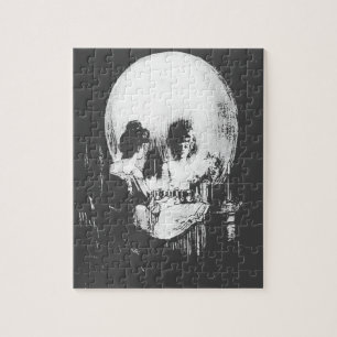 Puzzle Femme avec Halloween Réflexion crâne en miroir