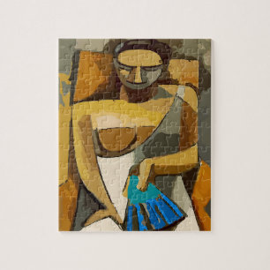 Puzzle Femme Avec Ventilateur Bleu,