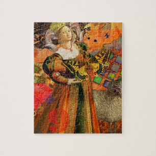 Puzzle Femme Bélier Orange : Collage d'art antique gothiq