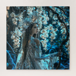 Puzzle Femme charmante en orchidées blanches
