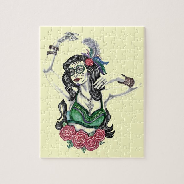 Puzzle Femme crânienne avec Rose (Vertical)