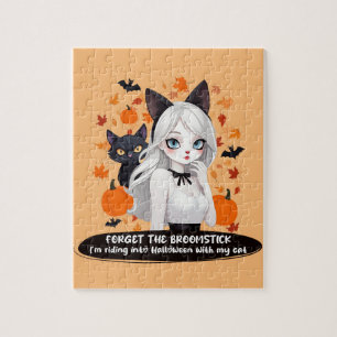 Puzzle Femme d'Anime avec chat noir.