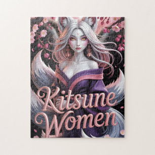Puzzle Femme élégante kitsune blanche avec fleurs de saku