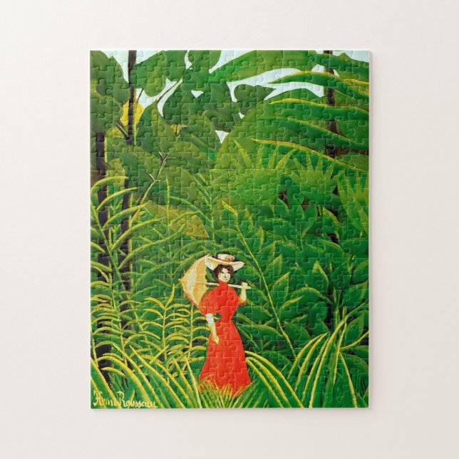 Puzzle Femme en rouge dans la forêt par Henri Rousseau (Vertical)