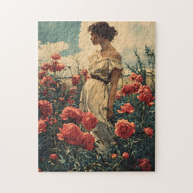 Puzzle Femme et pivoines Vintage (Vertical)
