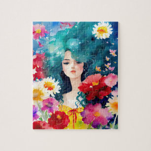 Puzzle Femme éthérée aux fleurs