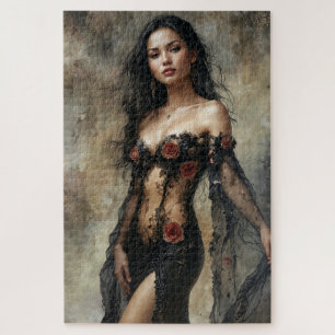 Puzzle Femme Exotique en Robe Noire Transparente