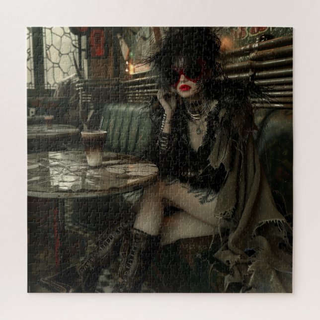 Puzzle Femme gothique au café (Vertical)
