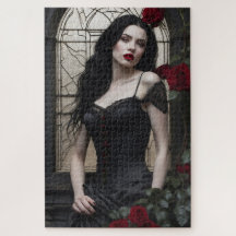 Femme gothique aux roses rouges