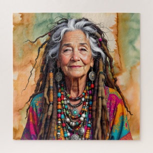 Puzzle Femme Hippie Cool Vieille Dame en Dread Locks