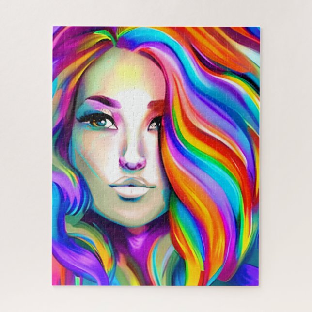 Puzzle Femme moderne rétro avec les cheveux arc-en-ciel (Vertical)