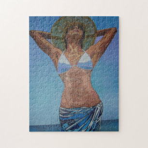 Puzzle Femme Portant Casquette Et Sarong Profitant De L'É