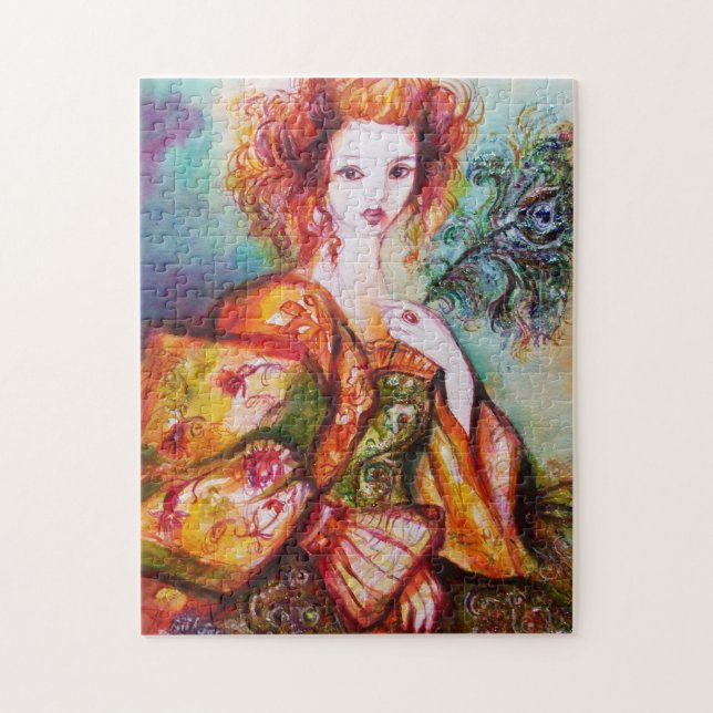 PUZZLE FEMME ROMANTIQUE AVEC PÂTE DE PEACOCK ÉCLANTE (Vertical)