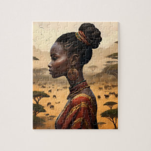 Puzzle Femme Tribale Qui Regarde Son Paysage Africain,