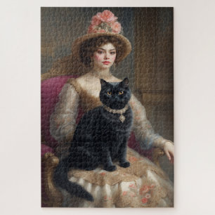 Puzzle Femme victorienne avec chat noir