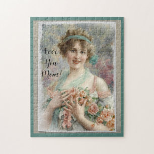 Puzzle Femme victorienne avec Rose sur Arrière - plan aqu