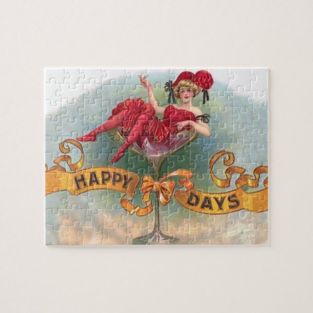 Puzzle Femme victorienne Champagne Rouge Happy (Horizontal)