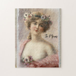 Puzzle Femme victorienne en détresse avec fleurs sur aqua