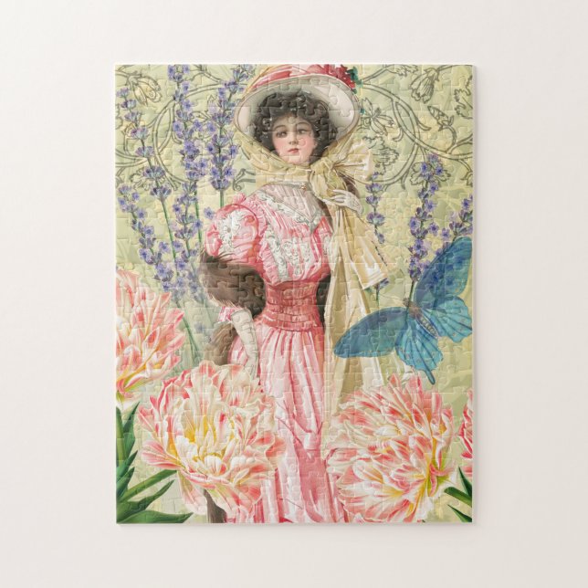 Puzzle Femme victorienne florale rose Régence (Vertical)