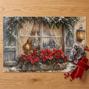 Puzzle Fenêtre de Noël au poinsettia enneigé