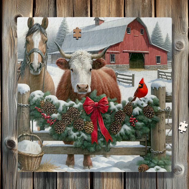 Puzzle Ferme de Noël Brown pour le cheval et la vache (Créateur téléchargé)