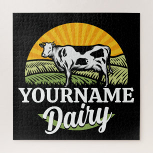 Puzzle Ferme laitière Sunset ADD NOM Vache Holstein en pâ