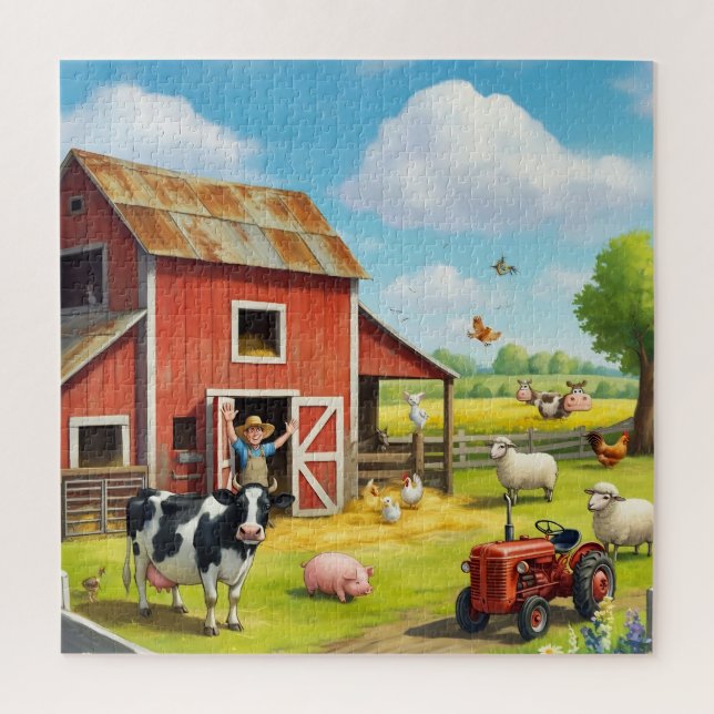 Puzzle Fermier Vache de vache Tracteur de poulet Cochon (Vertical)