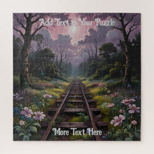 Puzzle ferroviaire pittoresque avec arbres et fleu