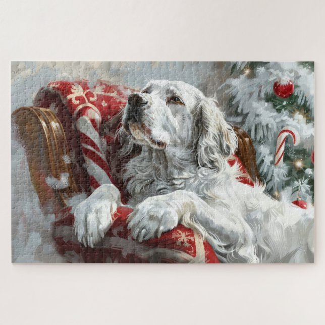 Puzzle Festive de Noël de Chien Setter anglais (Horizontal)