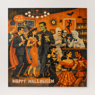 Puzzle Fête de martini d'Halloween en style Mid Century M