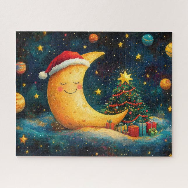 Puzzle Fête de Noël drôle Lune Galaxy (Horizontal)