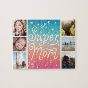 Puzzle Fête des mères Photo Collage Super Maman Lettering