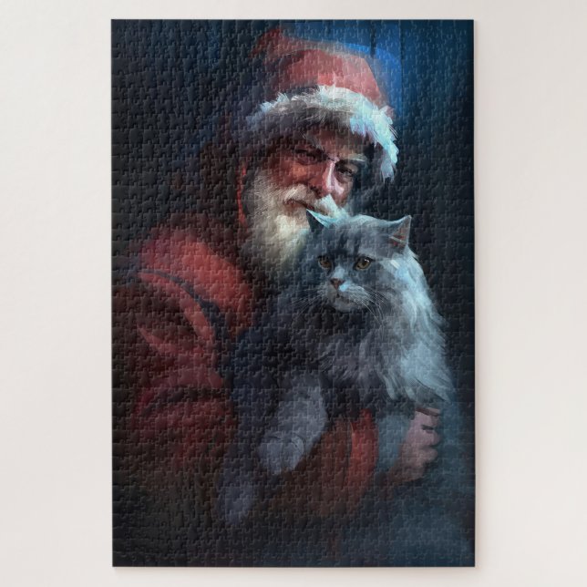 Puzzle Fête du Père Noël du chat bleu russe (Vertical)