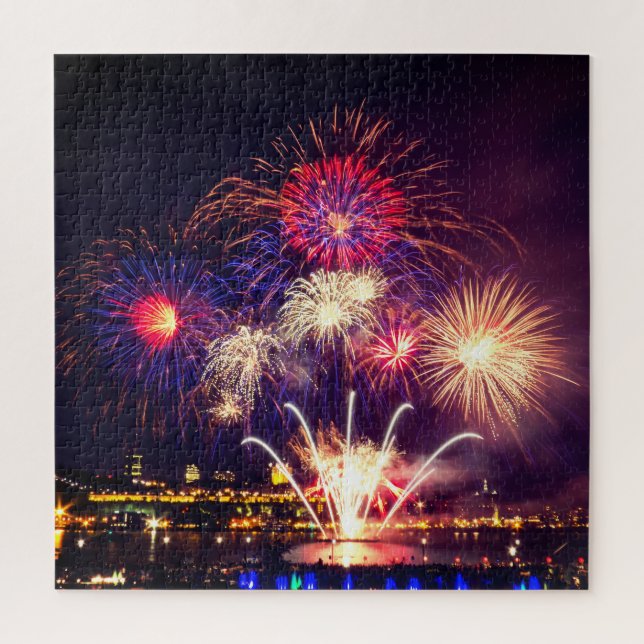 Puzzle Feu d'artifice bleu, rouge et or (Vertical)