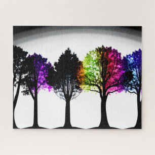 Puzzle Feuillage arc-en-ciel sur les Silhouettes noires