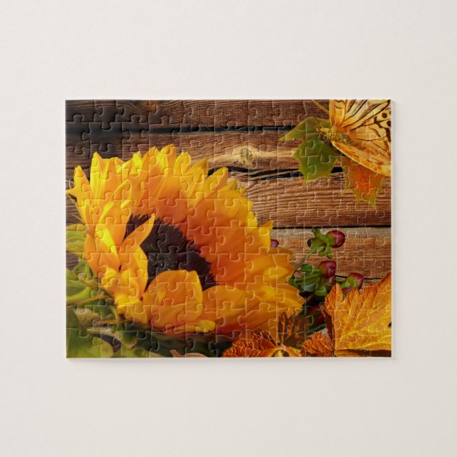 Puzzle Feuillage rustique de papillon de tournesol (Horizontal)