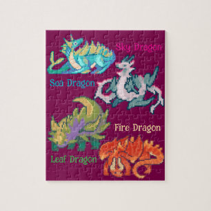Puzzle Feuille, ciel, feu, dragon pixel art de mer