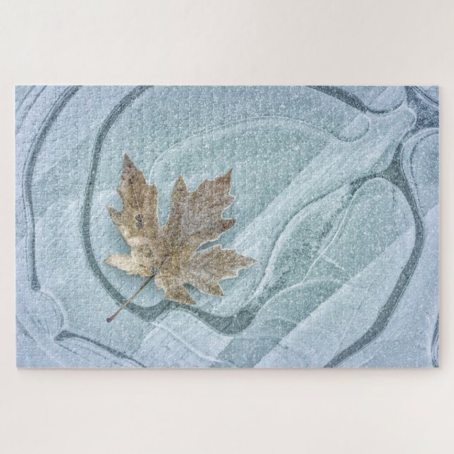 Puzzle Feuille d'érable gelée sur glace (Horizontal)